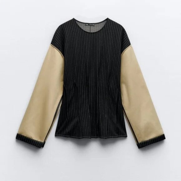Nwt Zara Women Set Striped Sweatshirt Black/Sand Sz L BNWT - Picture 4 of 4